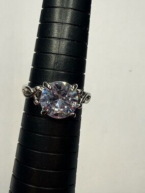 Silver-tone Solitaire Round CZ Ring in Clear